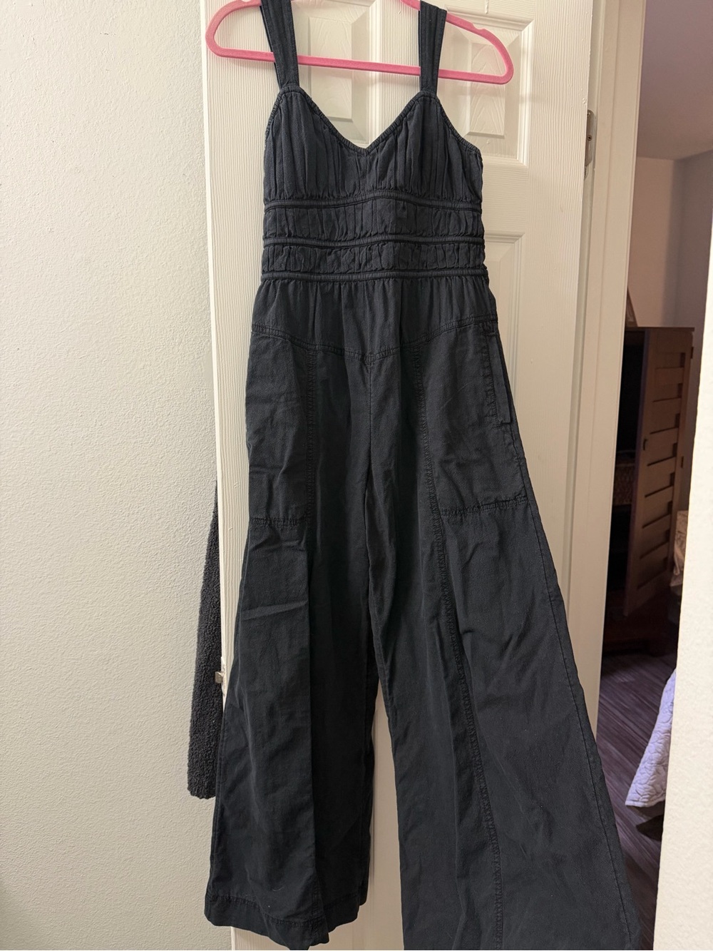 Free People Black Smocked Bodice Wide-Leg Jumpsuit